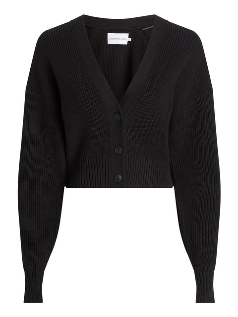 Cardigan Calvin Klein Label Chunky da Donna - Nero