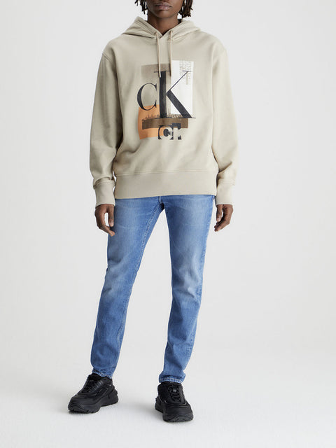 Felpa Cappuccio Calvin Klein Connected Layer da Uomo - Beige