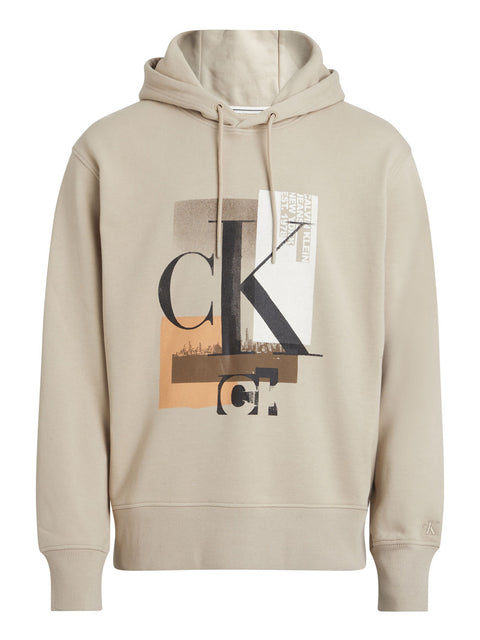 Felpa Cappuccio Calvin Klein Connected Layer da Uomo - Beige