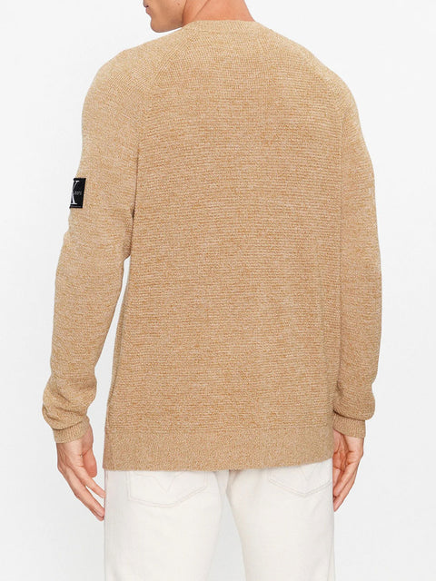 Pullover Calvin Klein Monologo Badge da Uomo - Beige