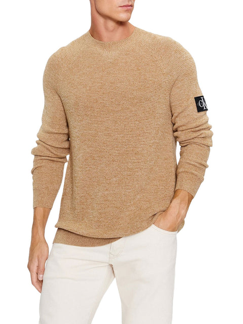 Pullover Calvin Klein Monologo Badge da Uomo - Beige