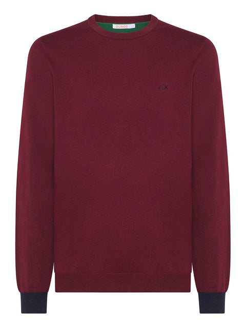 Pullover Sun68 Round Elbow Contrast da Uomo - Bordeaux