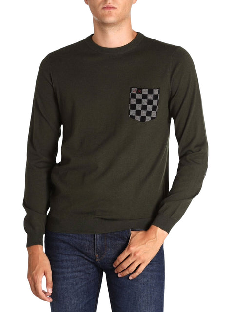 Pullover Sun68 Elbow & Pocket Jacquard da Uomo - Verde