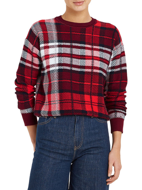 Maglione Tommy Hilfiger Tartan Check da Donna - Rosso