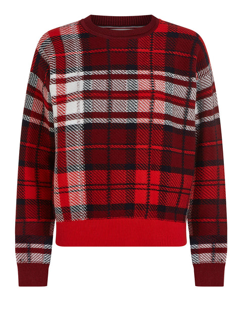 Maglione Tommy Hilfiger Tartan Check da Donna - Rosso